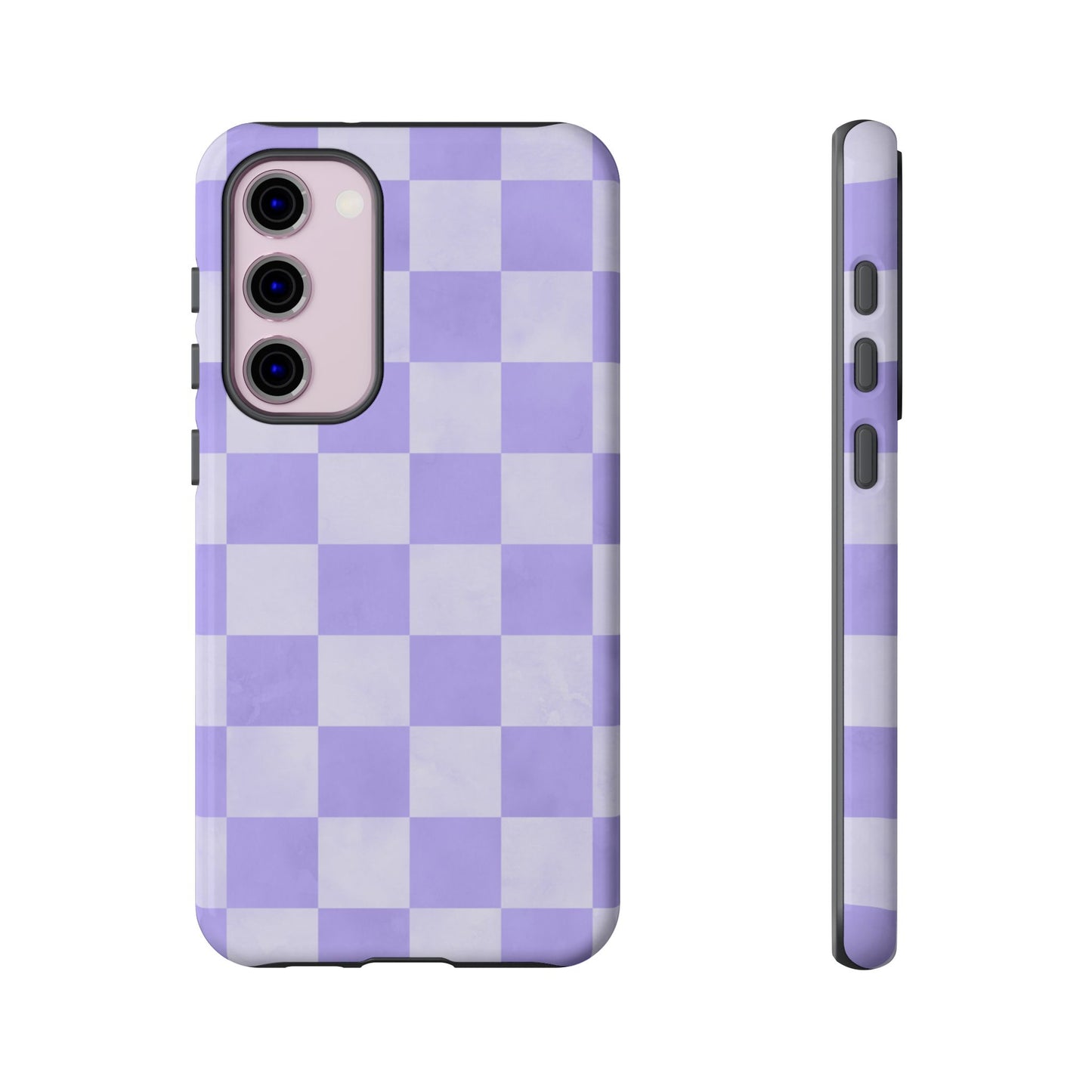 Lavender Checkerboard Samsung Galaxy Case – Shockproof, Smooth Matte Finish, Dual-Layer Design