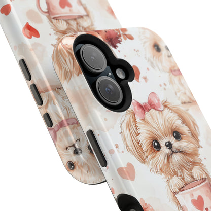 Puppies & Heart Mugs MagSafe iPhone Case – Sweet Dog & Floral Design, Shockproof & Slim