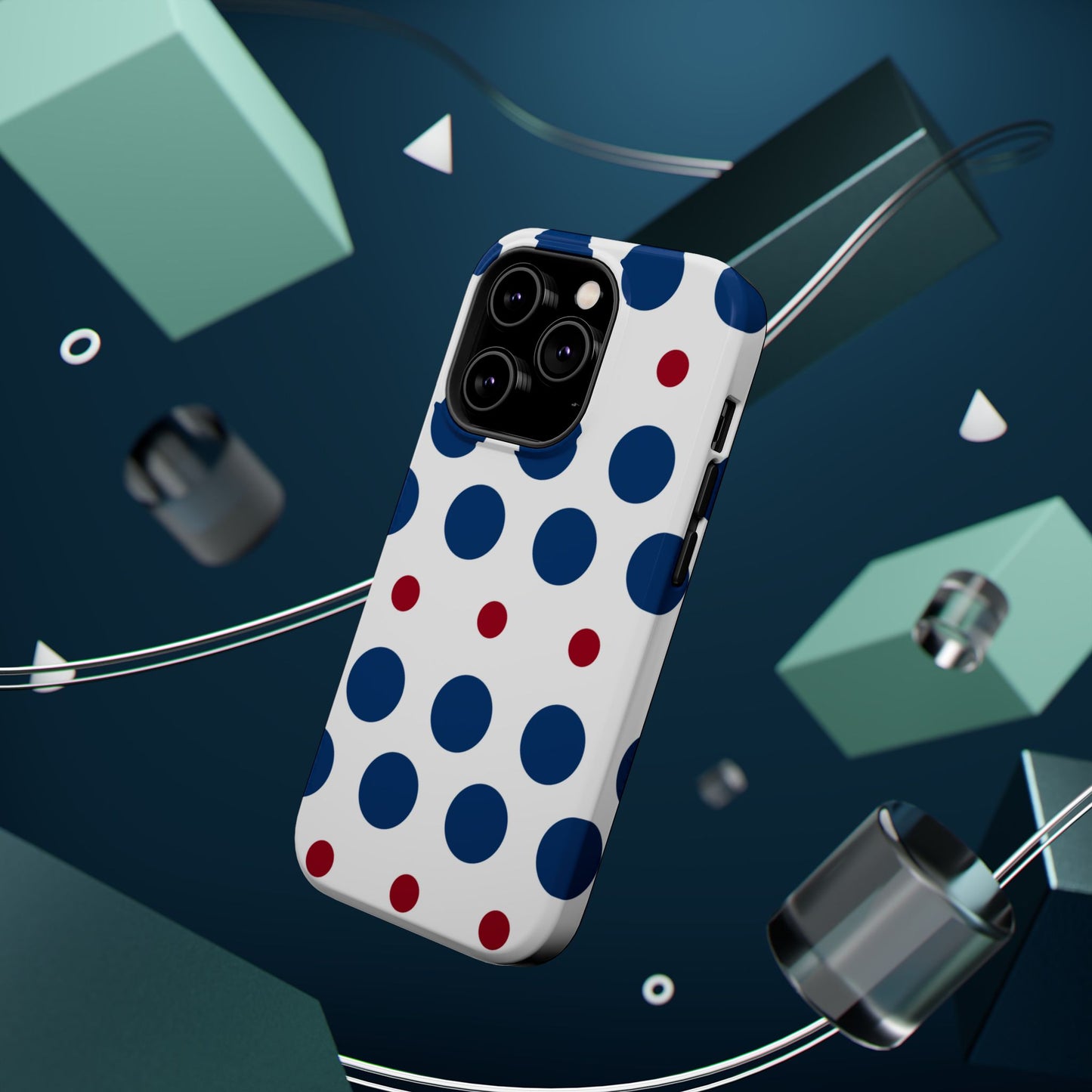 Bold Navy & Red Polka Dot Pattern – MagSafe iPhone Case