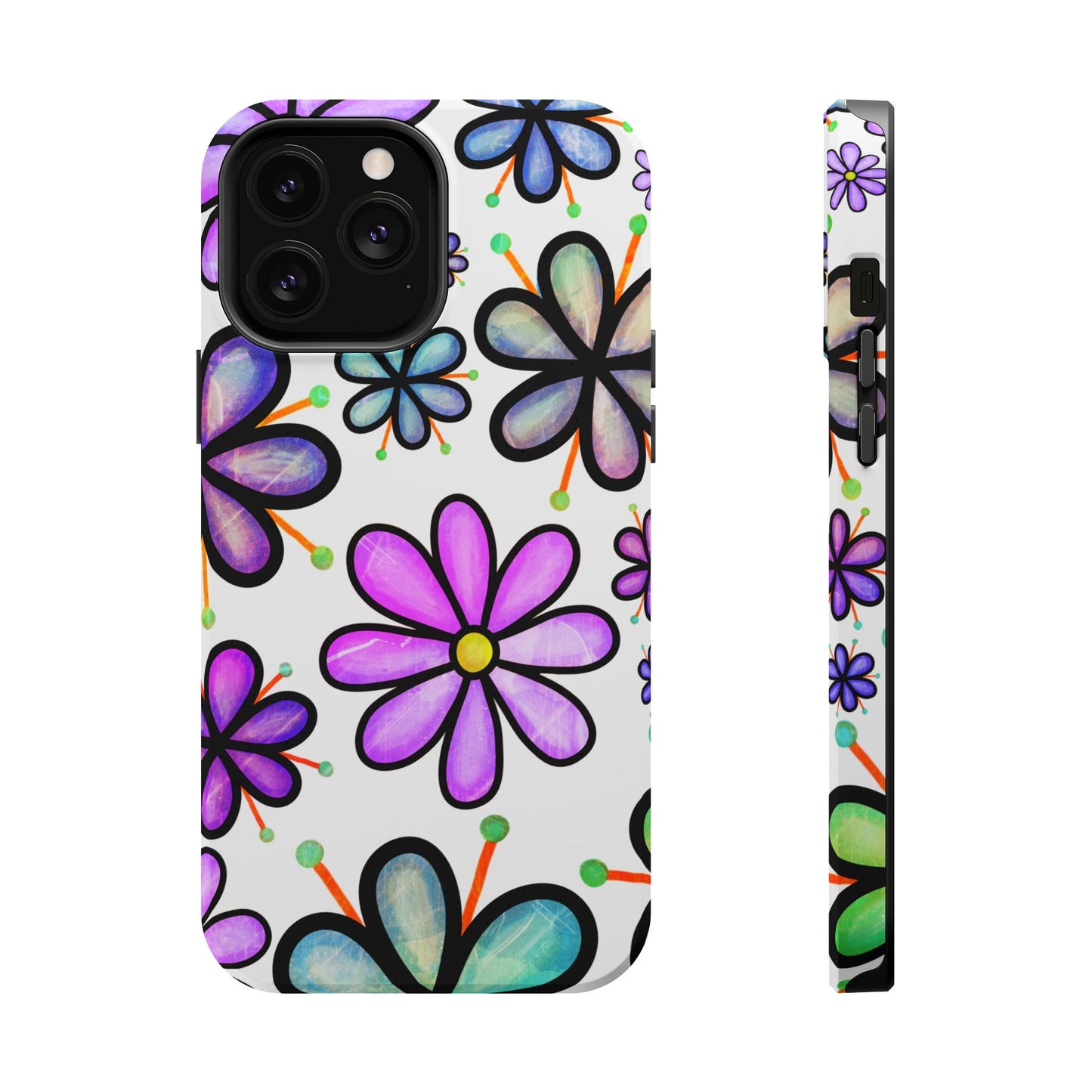 Whimsical Lavender Floral MagSafe iPhone Case – Ultra-Slim, High-Gloss Finish