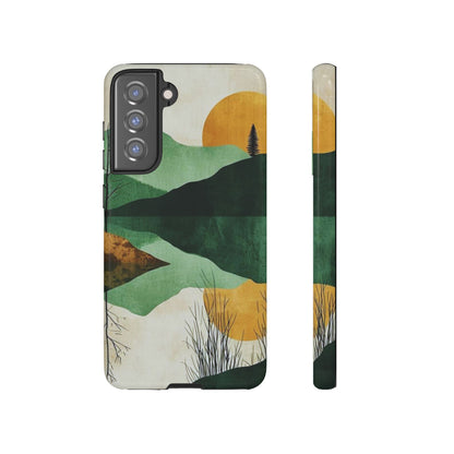 Retro Mountain Sunrise Samsung Galaxy Case – Minimalist Landscape Design, Dual-Layer Protection