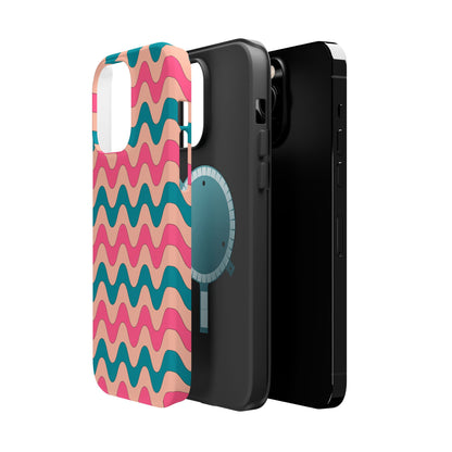 Retro Waves Pattern MagSafe iPhone Case – Shockproof Design with Dual-Layer Protection