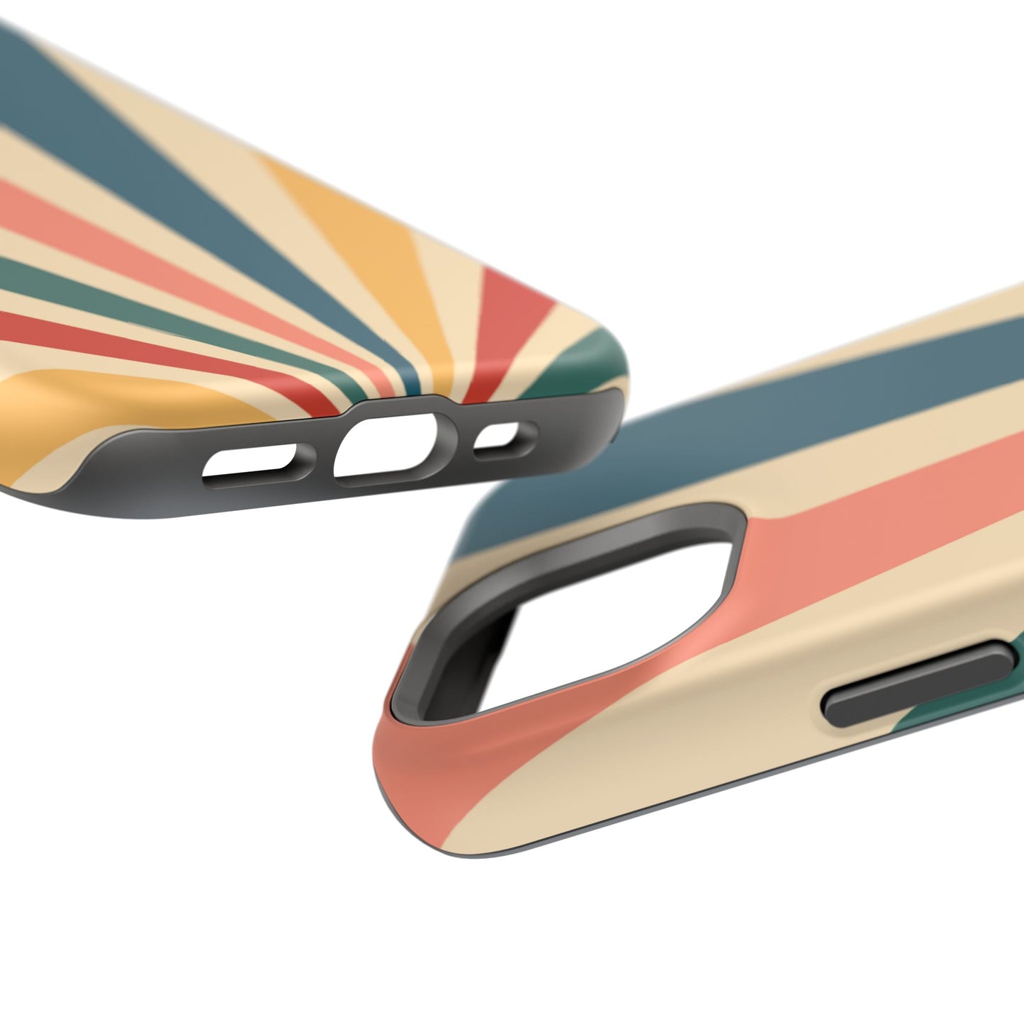 Retro Sunbeam MagSafe iPhone Case – 70s-Inspired Radiating Stripes in Coral, Teal, and Mustard