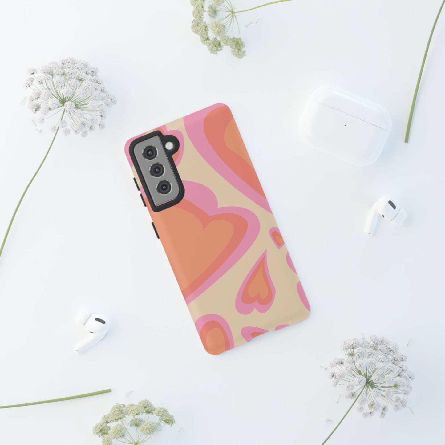 Retro Pink Hearts Samsung Galaxy Case – Shock-Resistant, Matte Finish, Dual-Layer Protection