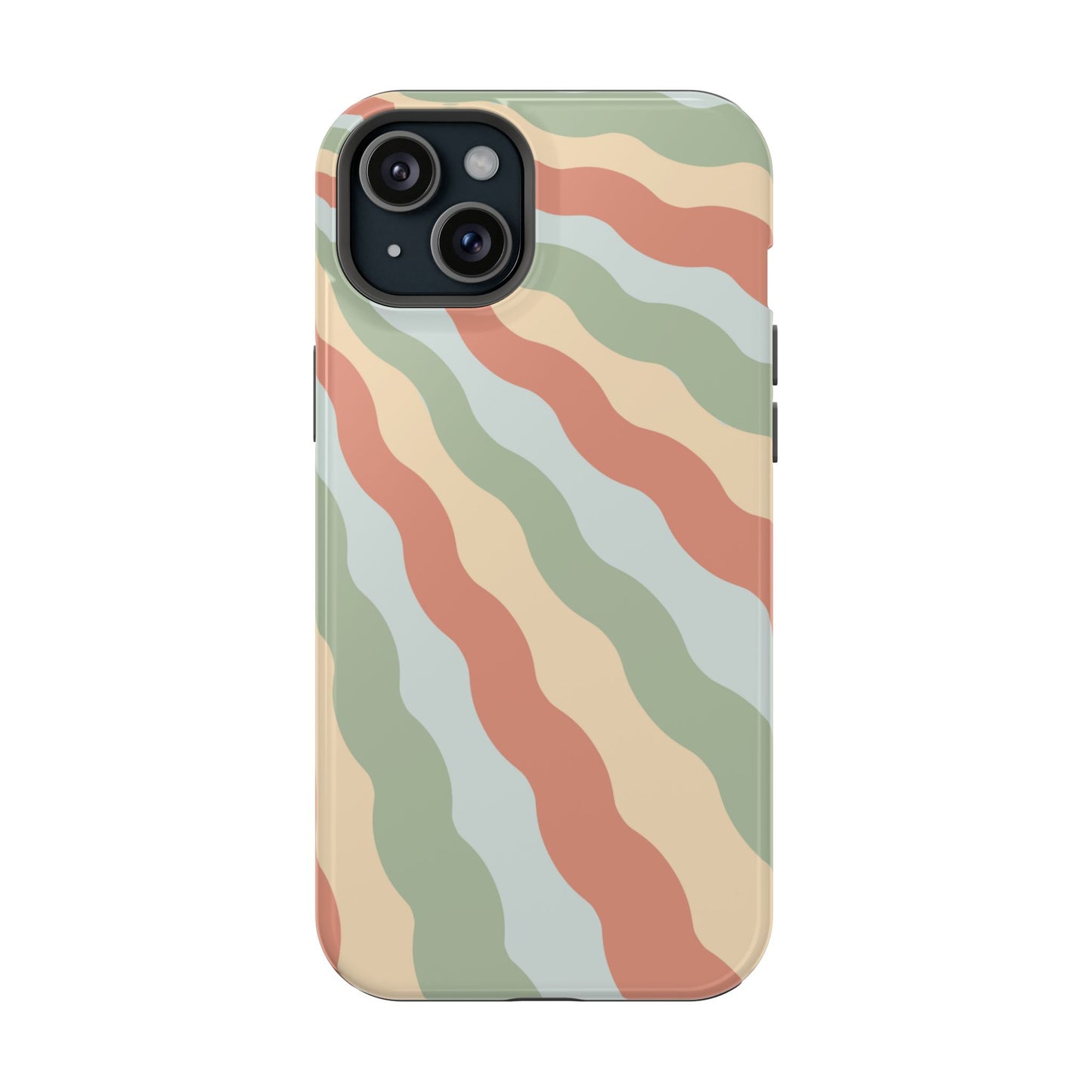 Earthy Retro Waves MagSafe iPhone Case – 70s-Inspired Wavy Stripes in Soft Green, Cream, and Rust