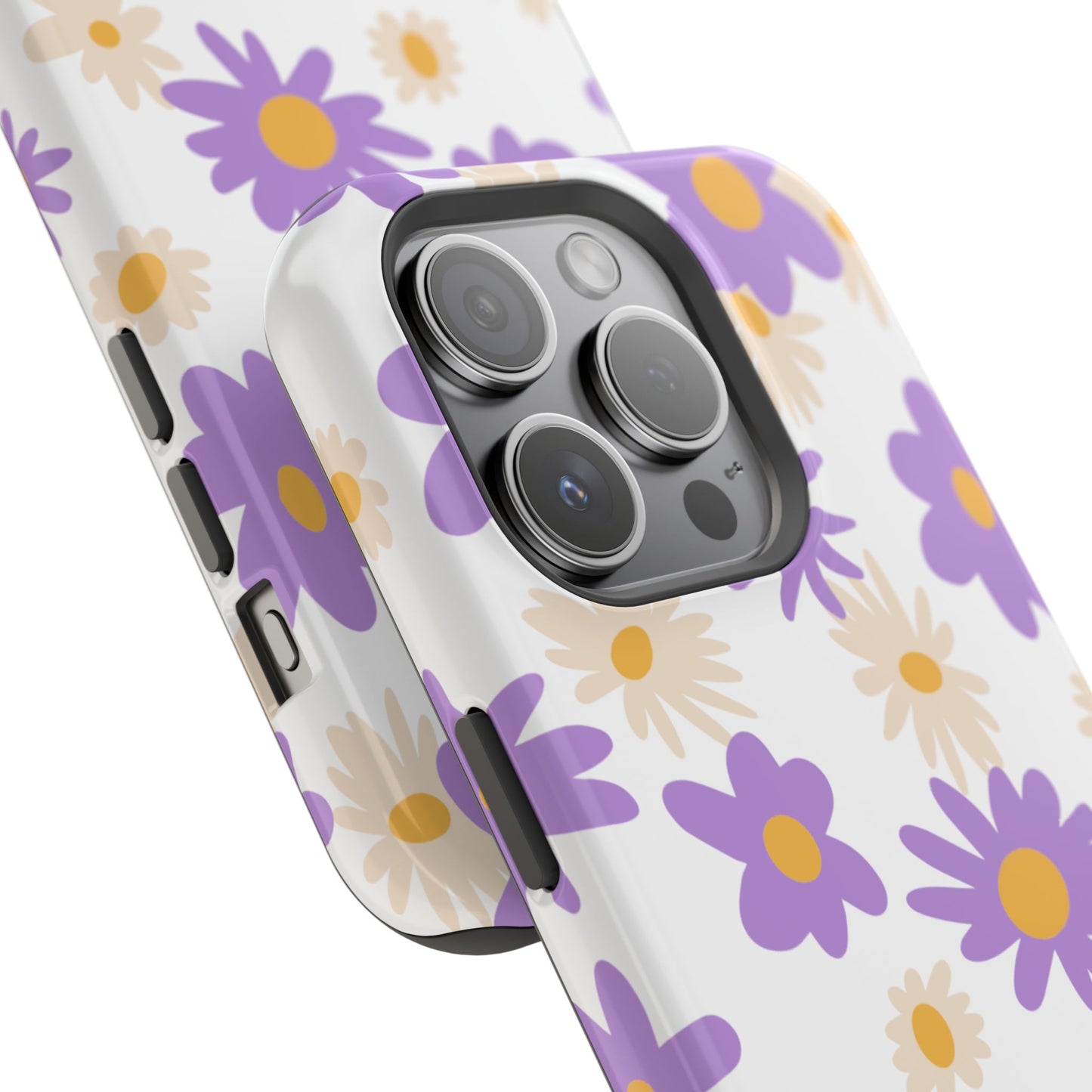 Retro Daisy Flower MagSafe iPhone Case – Pastel Purple & Cream Floral Design with Matte Finish