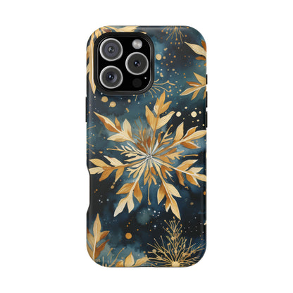 Gold Floral Snowflakes on Midnight Blue - MagSafe iPhone Series Case