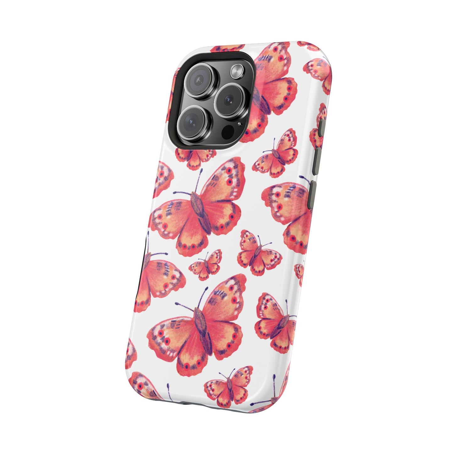 Coral Butterfly MagSafe iPhone Case – Slim, Protective Design with Bold Watercolor Print