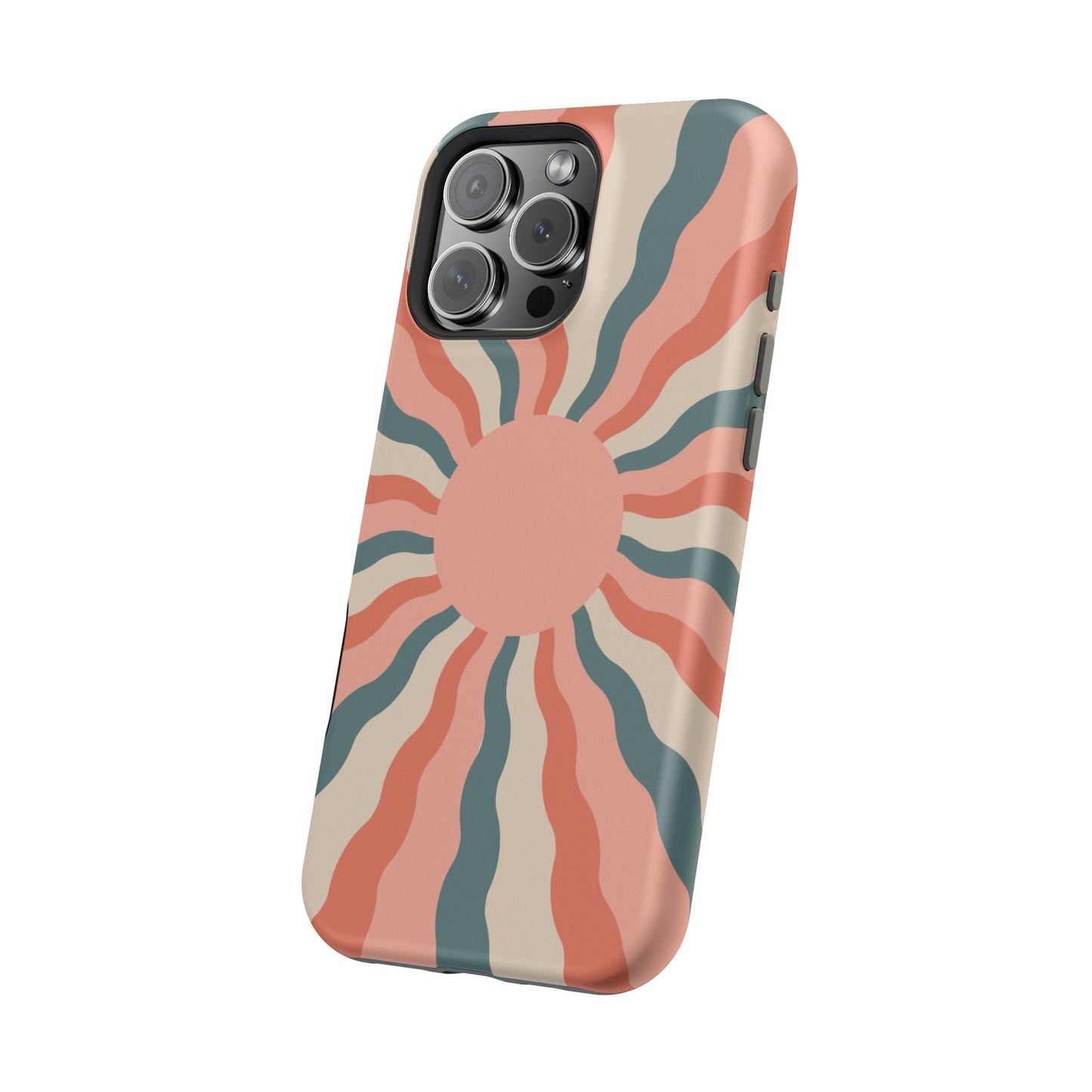 Retro Sunburst MagSafe iPhone Case – Bold 70s-Inspired Waves in Coral, Teal, and Cream