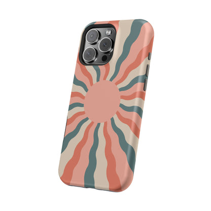 Retro Sunburst MagSafe iPhone Case – Bold 70s-Inspired Waves in Coral, Teal, and Cream