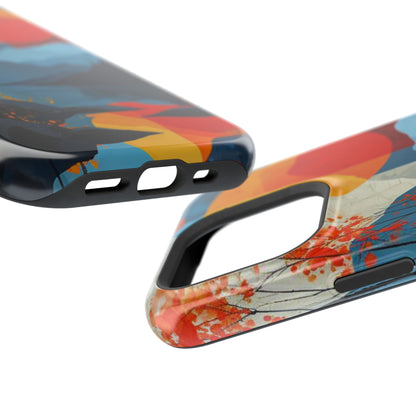 Abstract Autumn Landscape MagSafe iPhone Case – Bold Colorful Sunset Design, Dual-Layer Protection