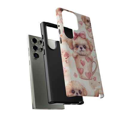 Adorable Puppy in Teacup Samsung Galaxy Case – Tough, Dual-Layer Protection with Cute Pink Bow Design