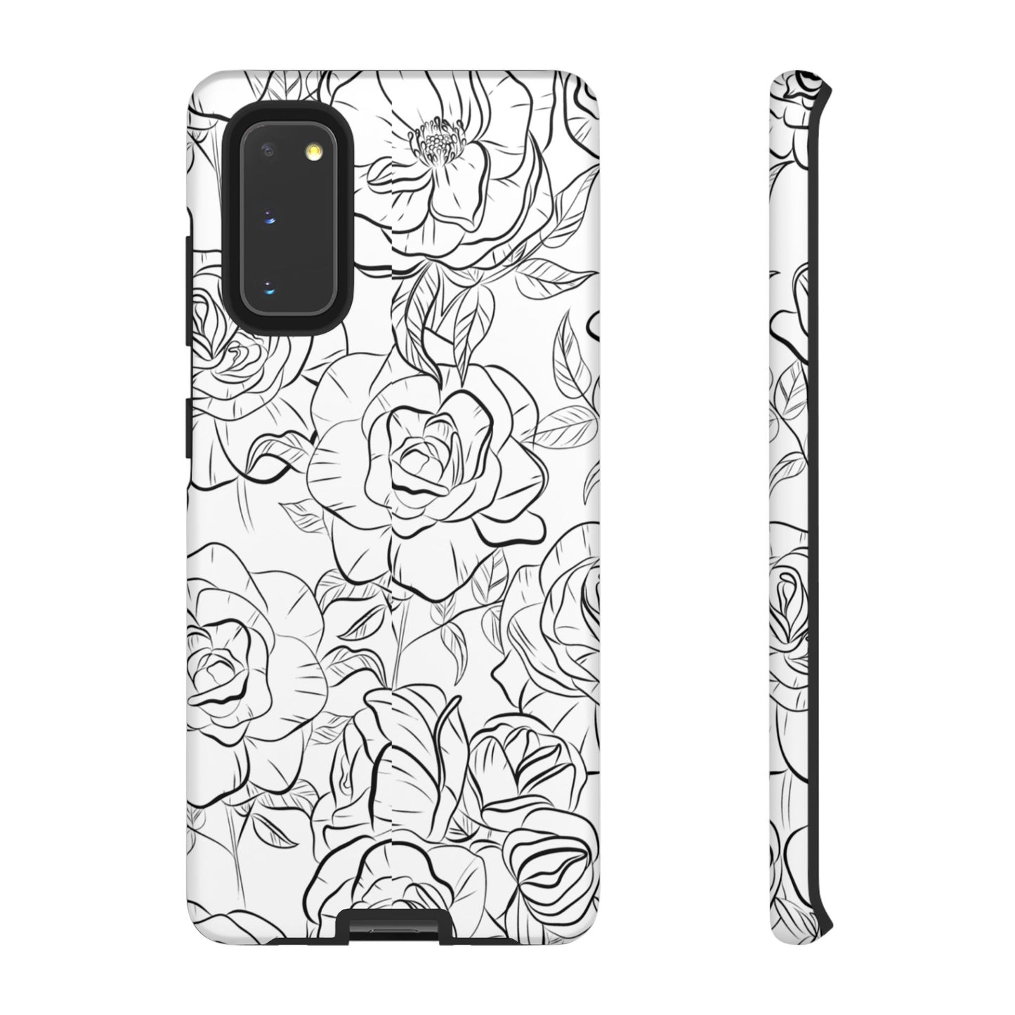 Monochrome Rose Garden Tough Samsung Galaxy Case – Elegant Floral Line Art with Dual-Layer Protection