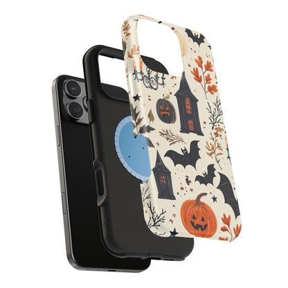 Haunted Halloween MagSafe iPhone Case – Haunted House, Bats, and Pumpkins Design