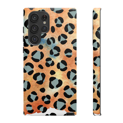 Sunset Watercolor Leopard Print Tough Samsung Galaxy Case – Artistic Animal Pattern with Dual-Layer Protection