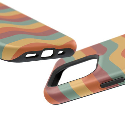 Retro Vibe Wavy Stripes MagSafe iPhone Case – 70s-Inspired in Teal, Orange, and Rust