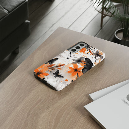 Orange Blossom & Black Butterfly Samsung Galaxy Case – Bold Floral Pattern with Modern Abstract Style