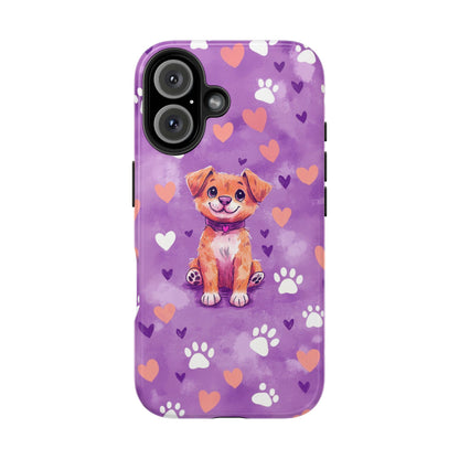 Cute Puppy iPhone Case - Adorable Pet Design with Hearts & Paw Prints, Protective Cover