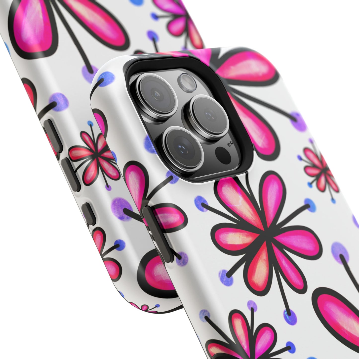 Pink Retro Bloom MagSafe iPhone Case – Ultra-Slim Design, Glossy Finish