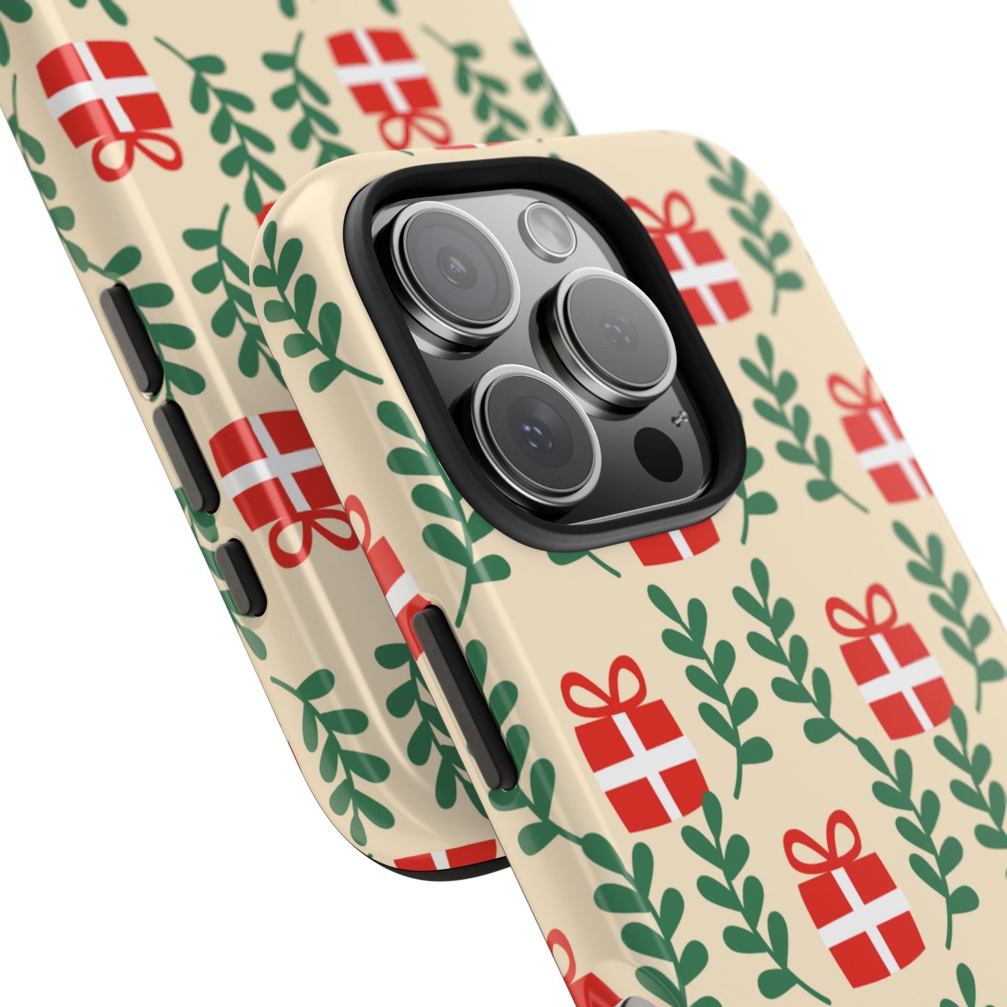 iPhone Case: Holiday Cheer – Red Gifts & Green Leaves