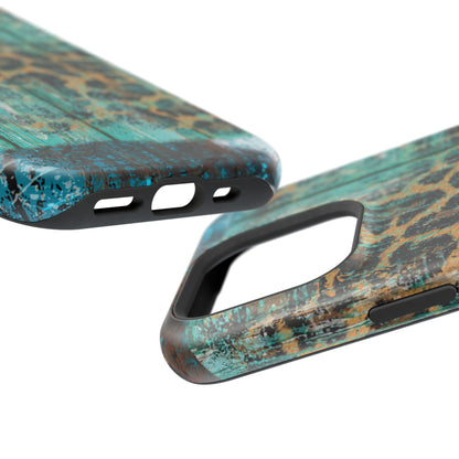 Turquoise Rustic Leopard Wood - MagSafe  iPhone Series Case