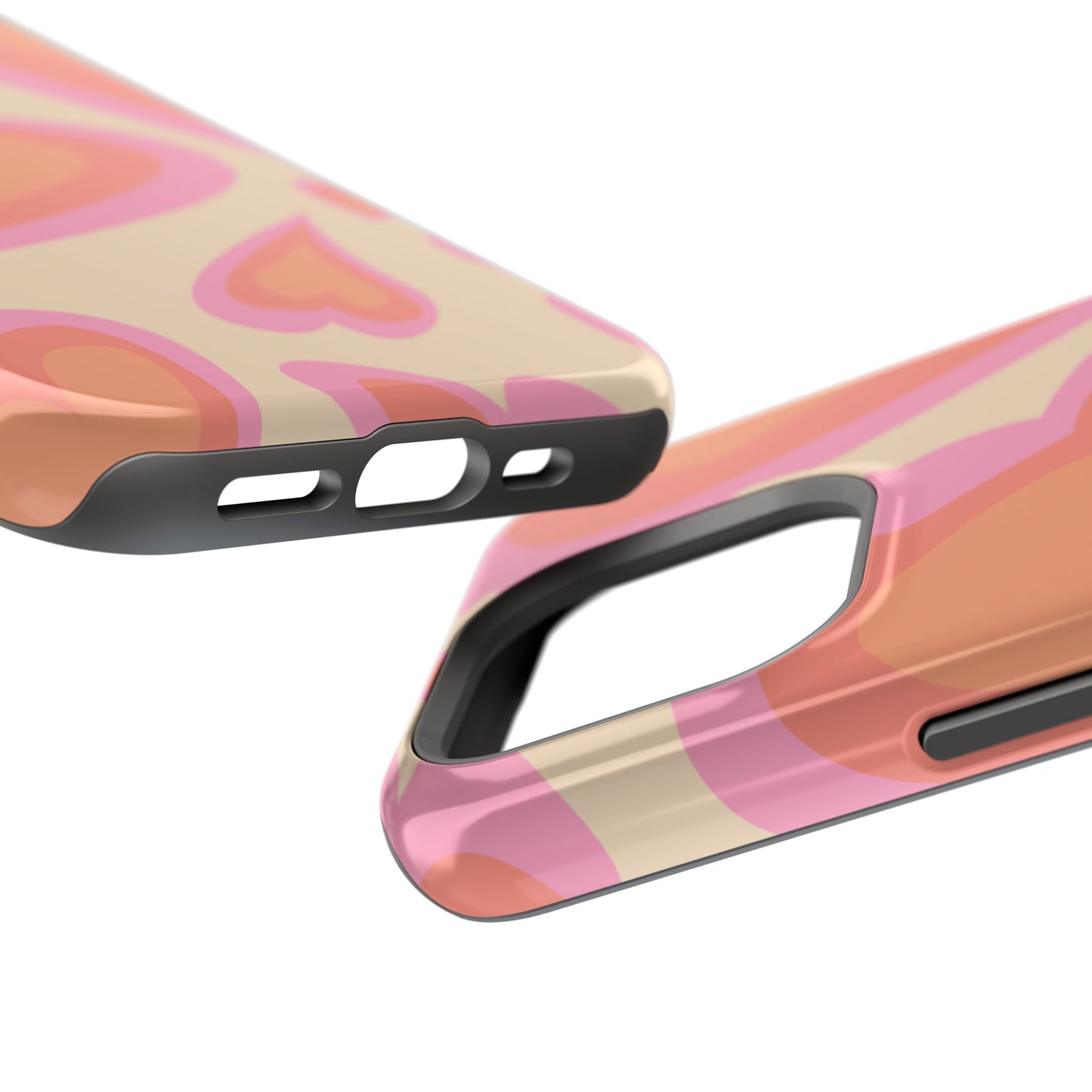 Retro Pink Hearts MagSafe iPhone Case – Shock-Resistant, Matte Finish, Dual-Layer Protection