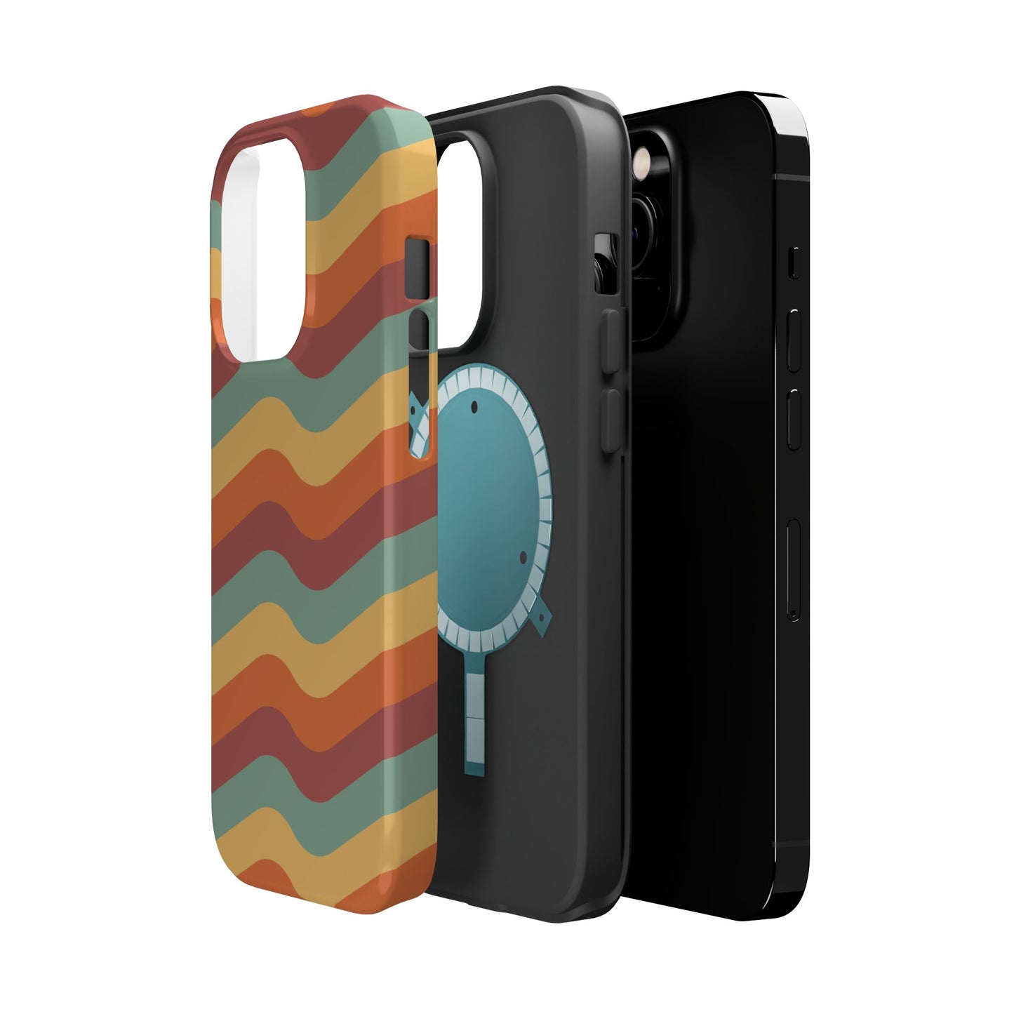 Retro Vibe Wavy Stripes MagSafe iPhone Case – 70s-Inspired in Teal, Orange, and Rust