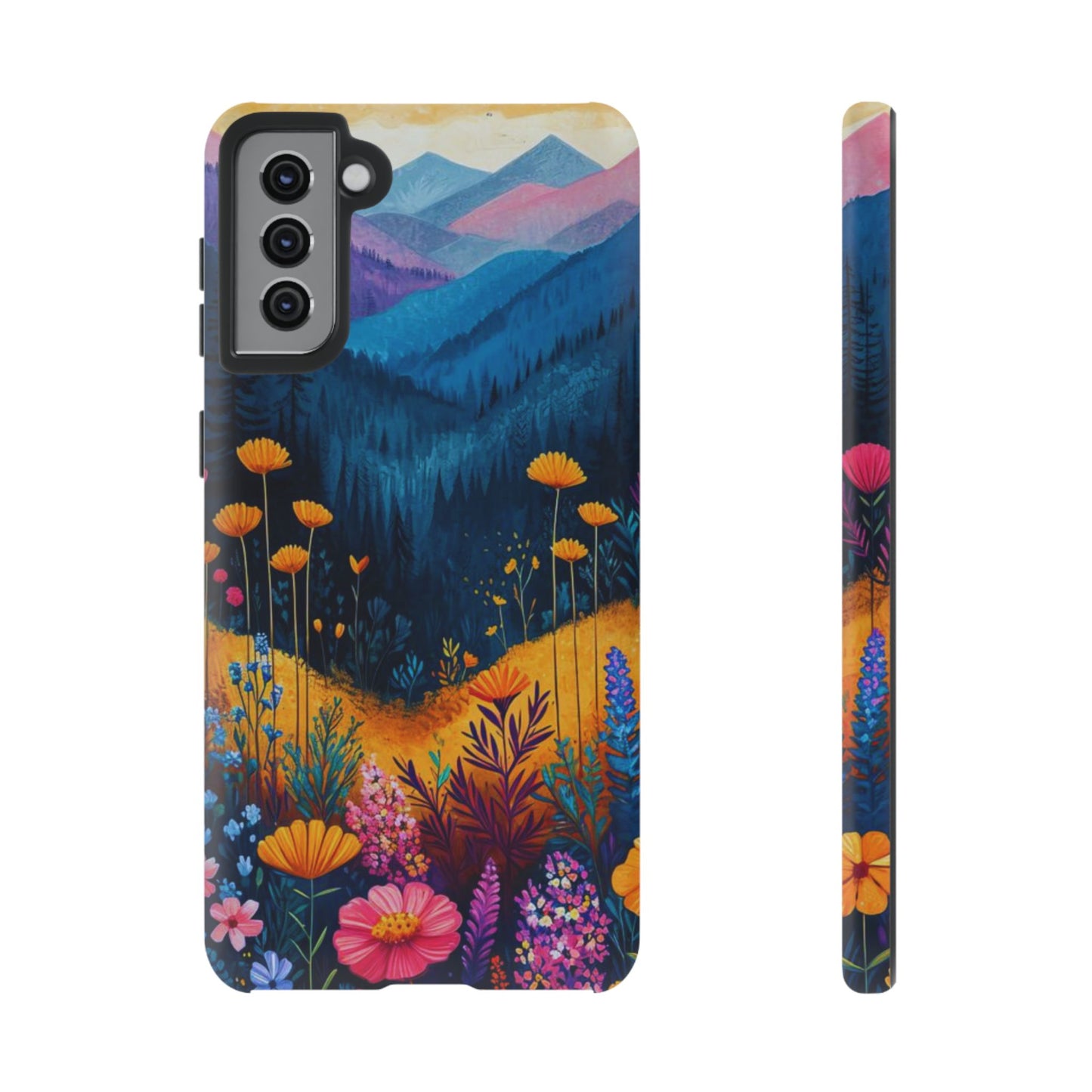 Vibrant Wildflower Mountain Samsung Galaxy  Case – Bold Nature Art, Dual-Layer Protection