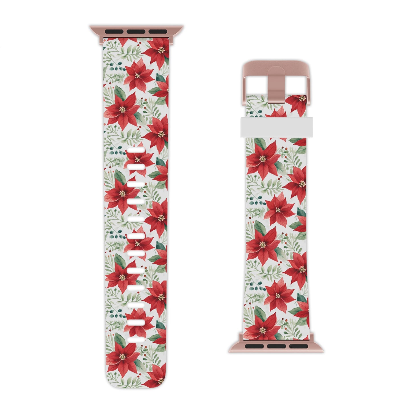 Festive Poinsettia Holiday Pattern Apple Watch Band