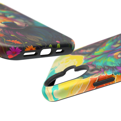 Rainbow Wolf in Bloom – MagSafe iPhone Case with Nature-Inspired Design