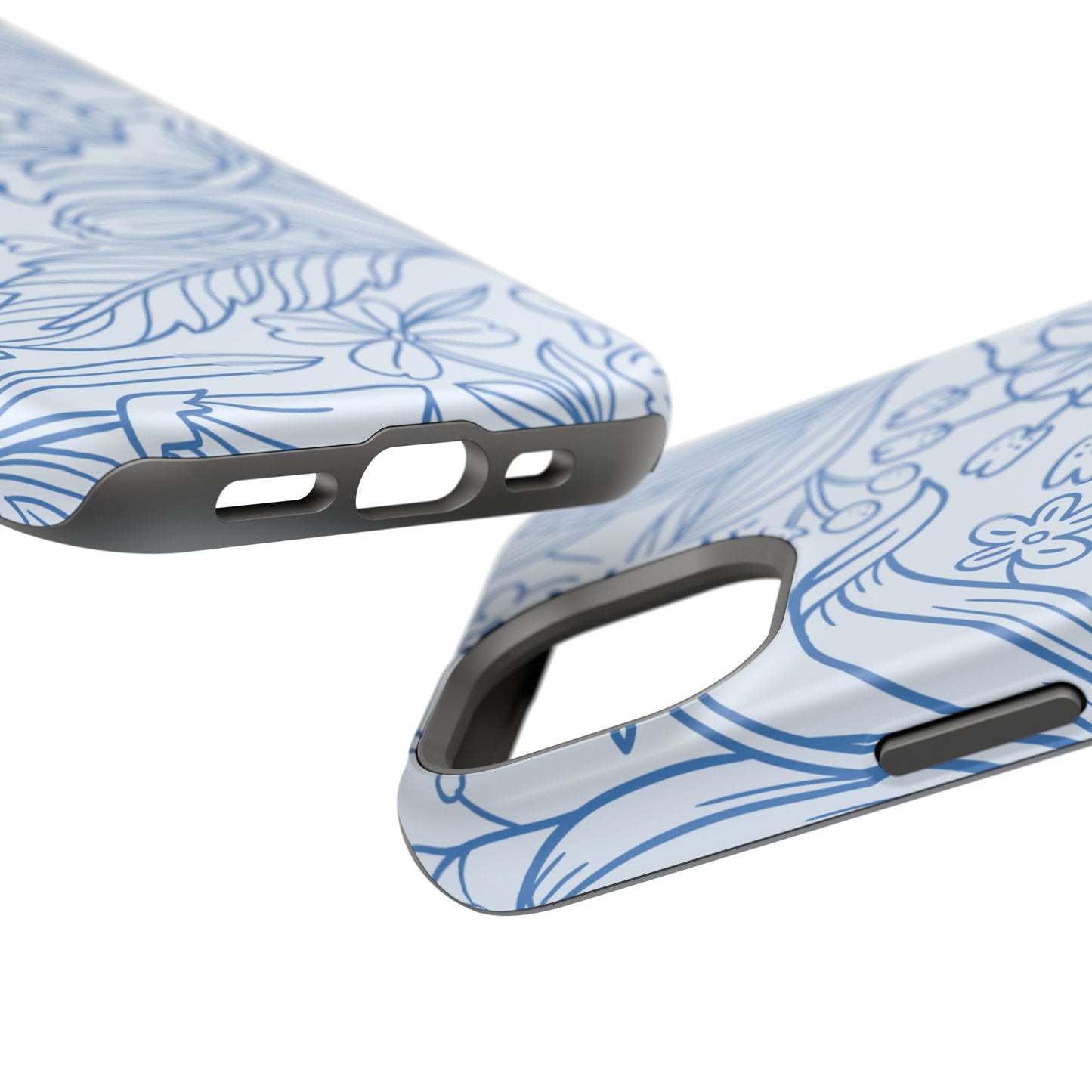 Dusty Blue Floral Line Art Tough MagSafe iPhone Case – Minimalist Botanical Design with Dual-Layer Protection