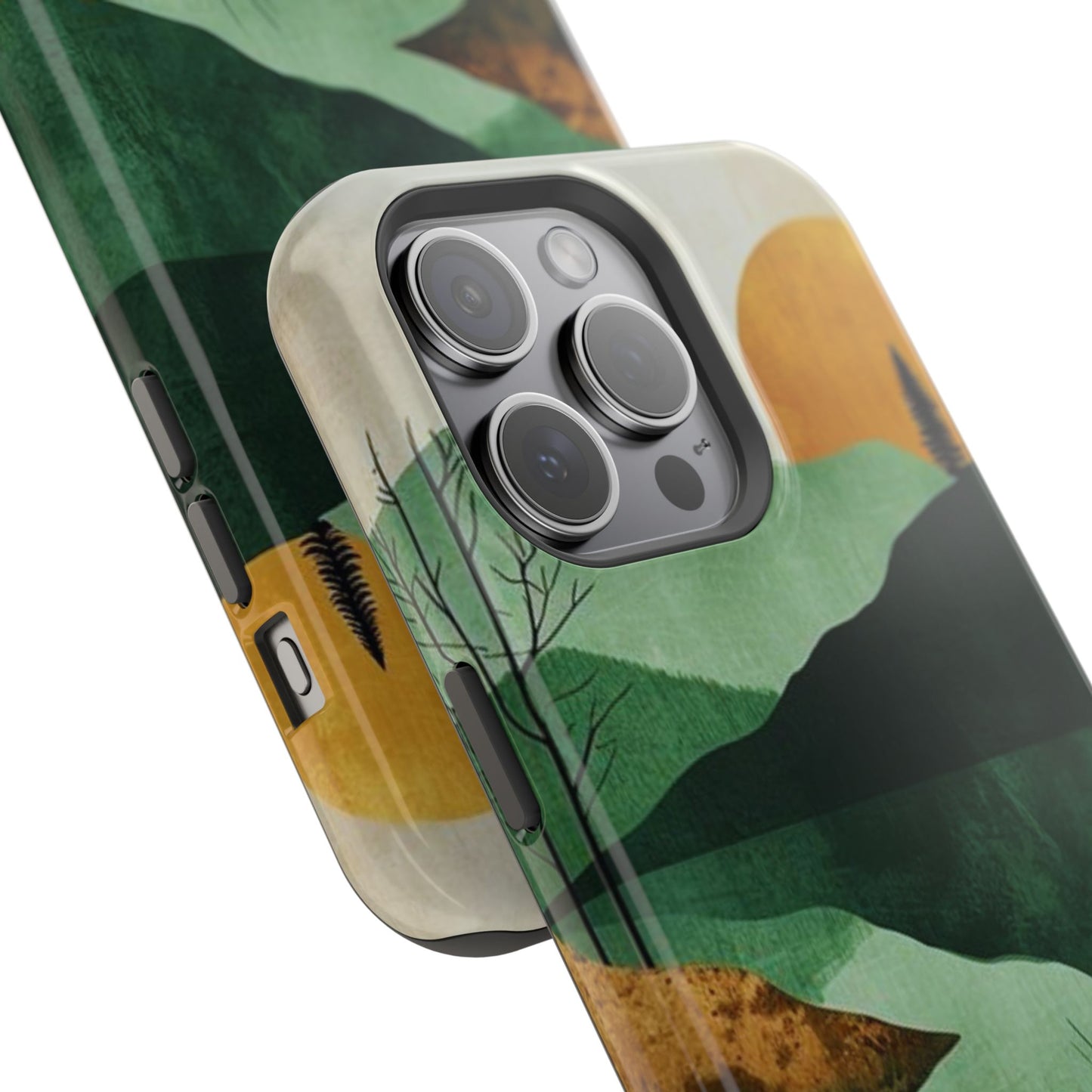 Retro Mountain Sunrise MagSafe iPhone Case – Minimalist Landscape Design, Dual-Layer Protection