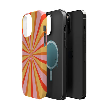 Bold Retro Sunburst MagSafe iPhone Case – Vibrant 70s-Inspired Rays in Orange, Pink, and Yellow