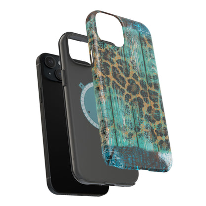 Turquoise Rustic Leopard Wood - MagSafe  iPhone Series Case