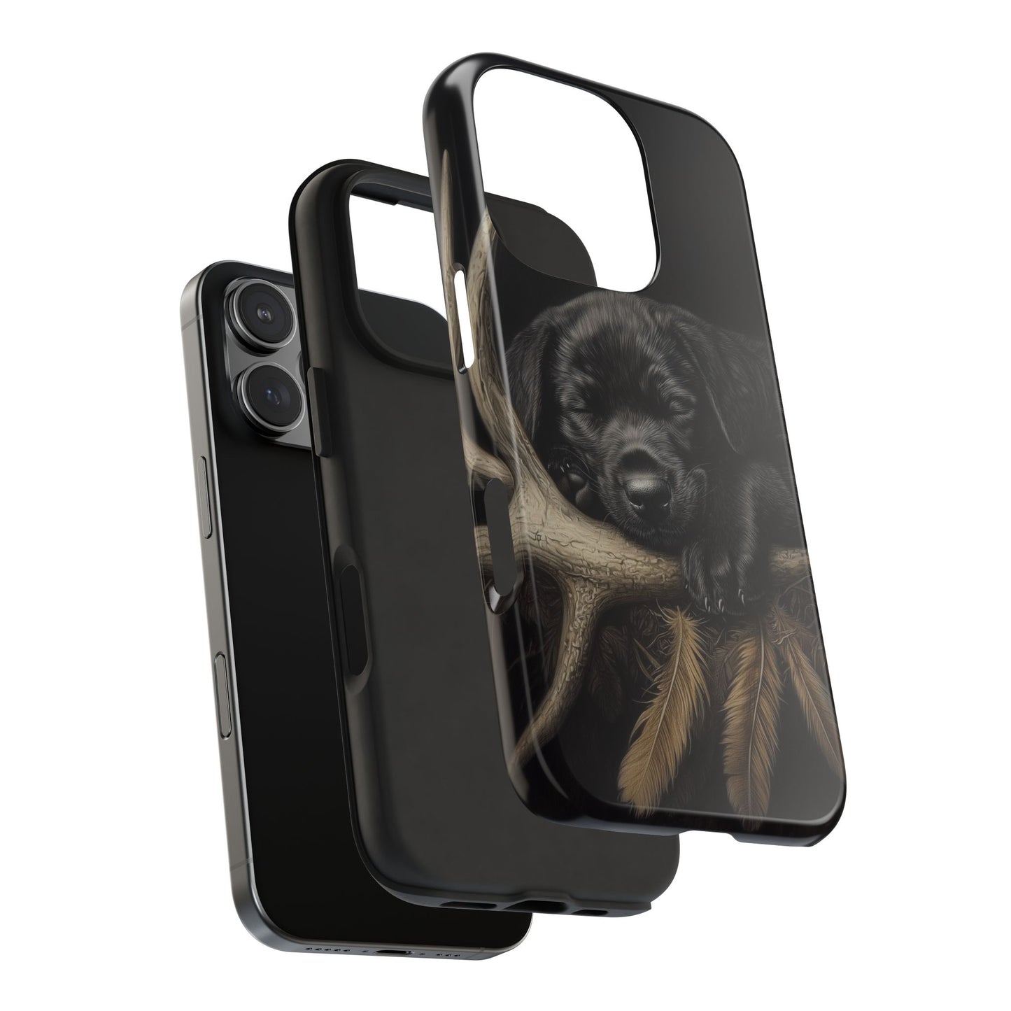 Adorable Black Labrador Puppy on Feathers iPhone Case