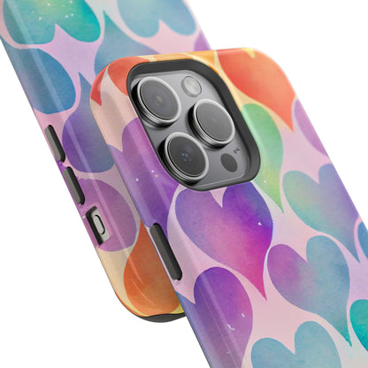 Rainbow Hearts Watercolor iPhone Case – Slim Design, Glossy Finish