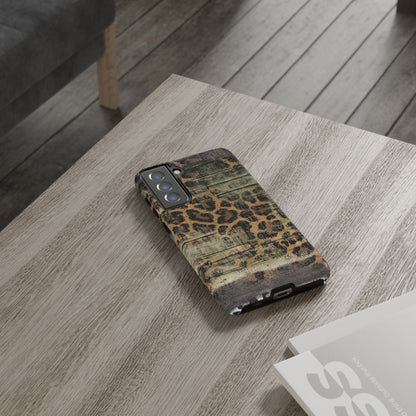 Rustic Wood and Leopard Print Tough Samsung Galaxy Case – Distressed Western Design with Dual-Layer Protection