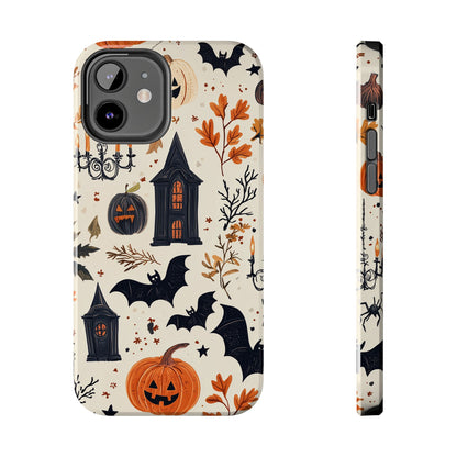 Haunted Halloween iPhone Case – Haunted House, Bats, and Pumpkins Design