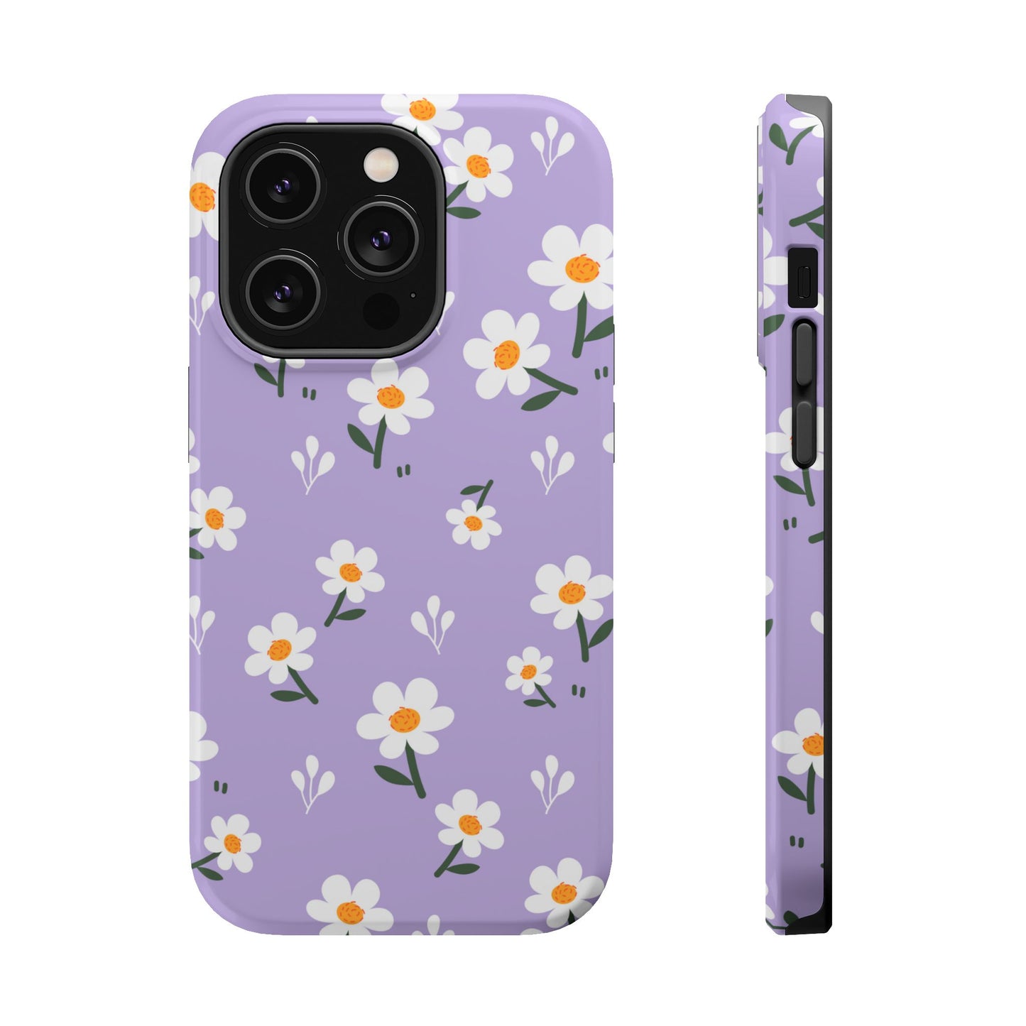 Purple Daisy Garden MagSafe  iPhone Case – Soft Lavender Background, Shockproof Protection with Slim Fit