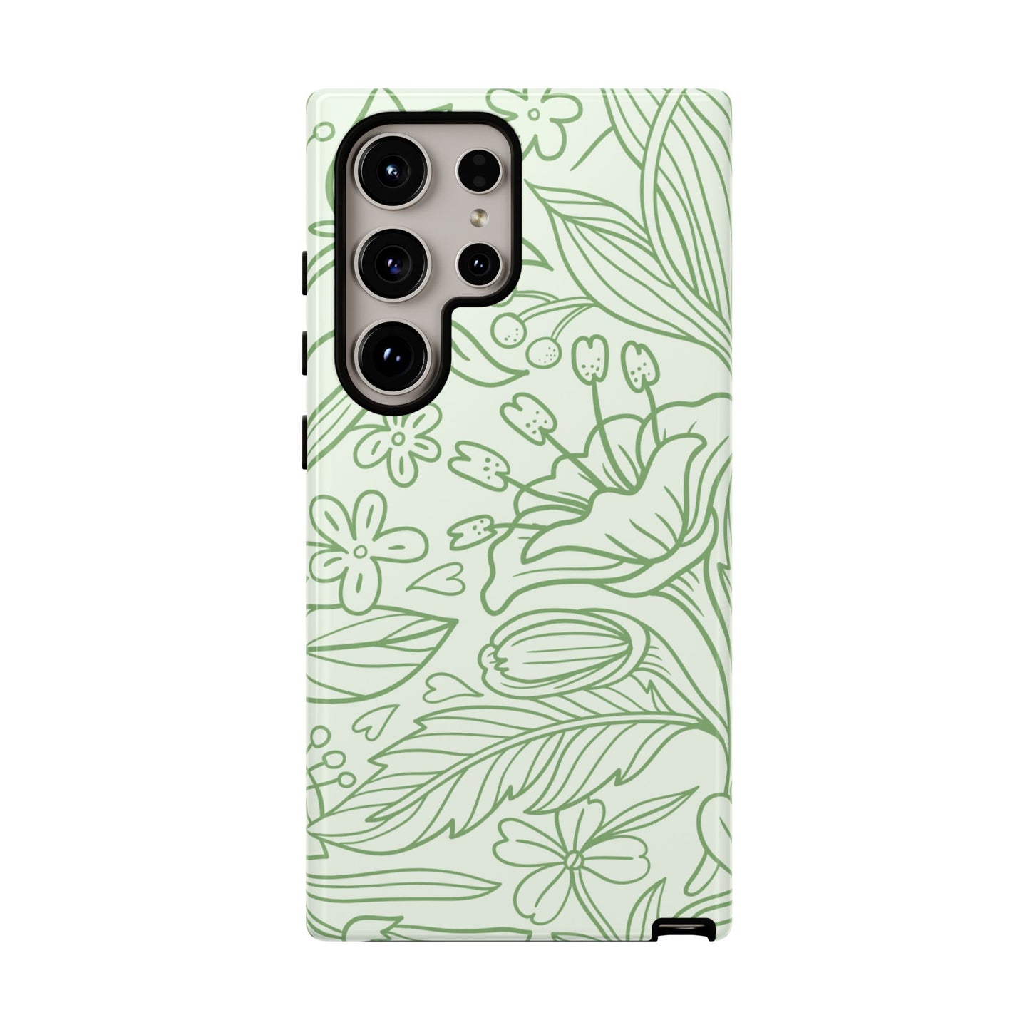 Sage Green Floral Line Art Tough Samsung Galaxy Case – Minimalist Botanical Design with Dual-Layer Protection