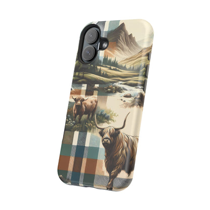 Rustic Highland Cow In Plaid - MagSafe Compatible Case