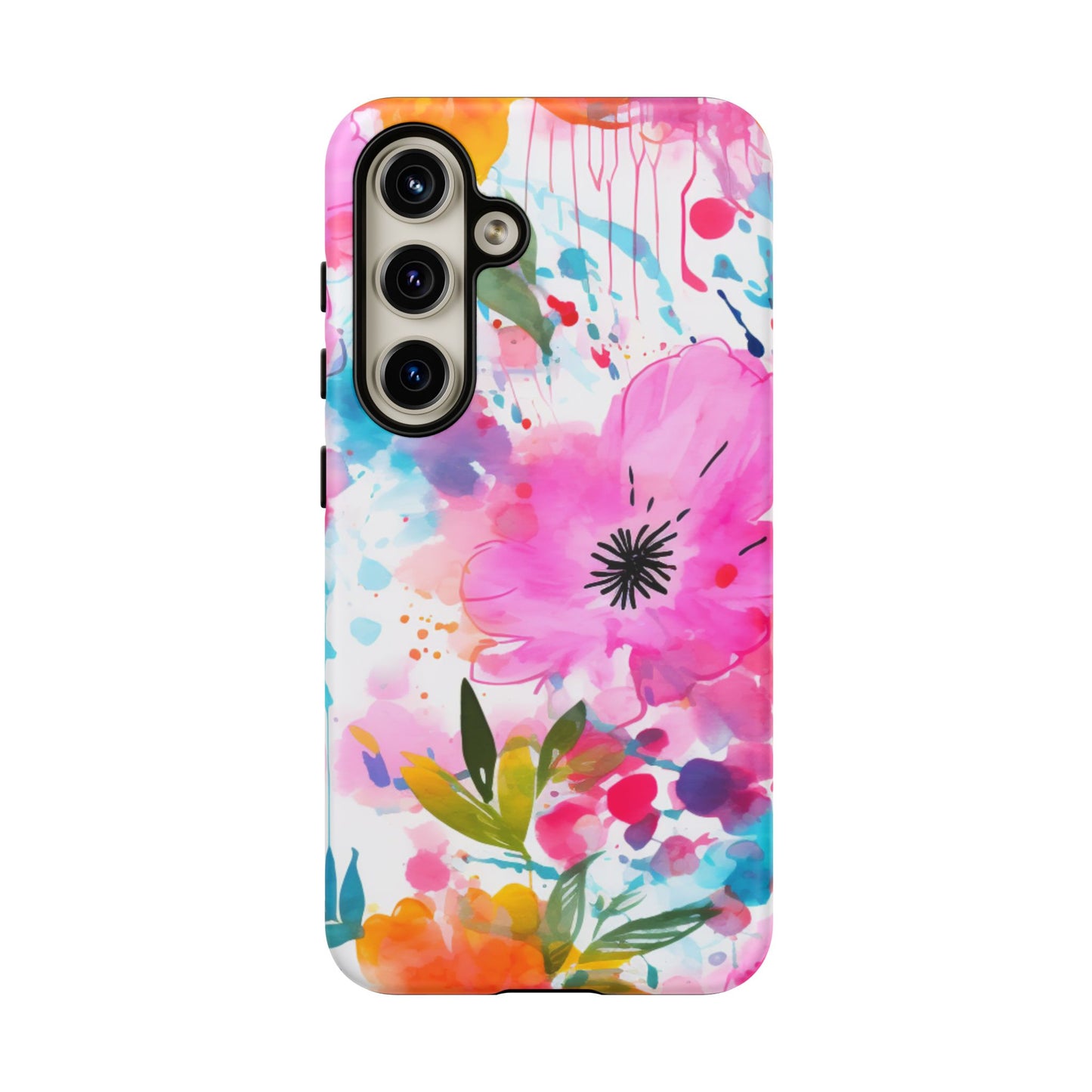 Color Splash Pink & Orange Watercolor Floral - Samsung Galaxy Case