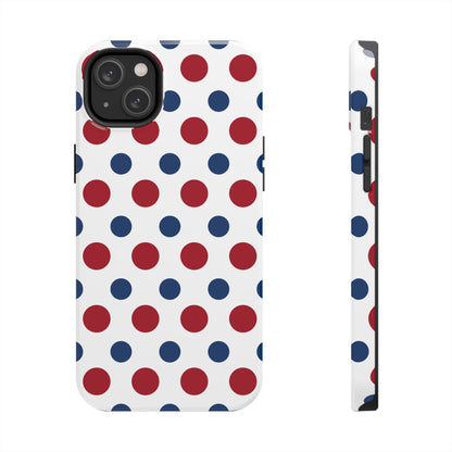 Patriotic Navy, White, and Red Polka Dot iPhone Case