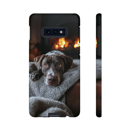 Cozy German Shorthaired Pointer Samsung Galaxy Case – Rustic Fireplace Protective Cover