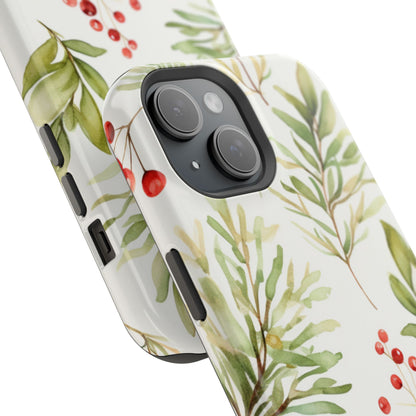 Winter Greenery & Berry Watercolor – MagSafe iPhone Series Case