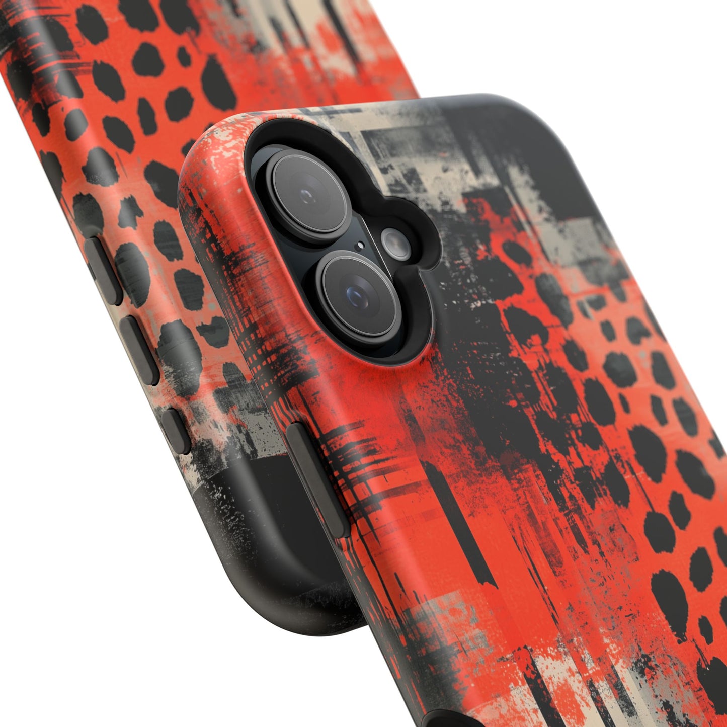 MagSafe iPhone Case: Cheetah Plaid – Red & Black Pattern