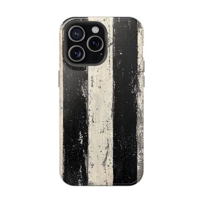 Vintage Vertical Stripe MagSafe iPhone Case - Black & White Grunge Design