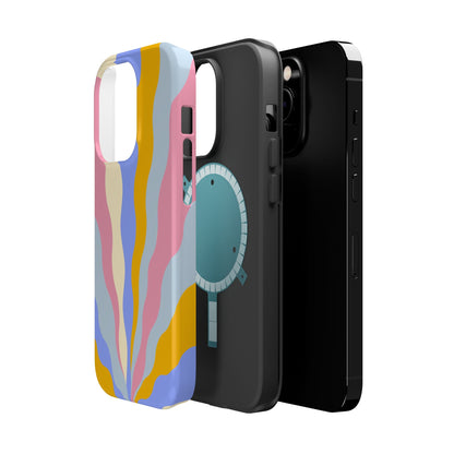 Pastel Radiance MagSafe iPhone Case – 70s-Inspired Dual-Layer Design with Wavy Sunburst Pattern