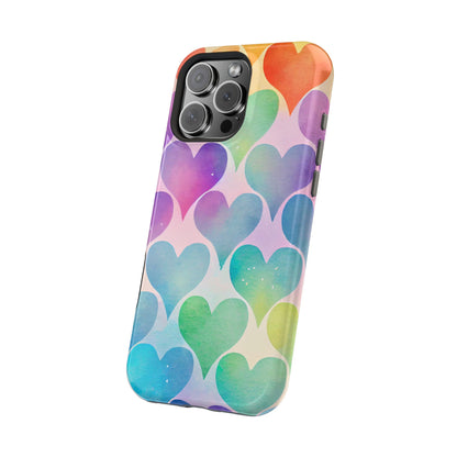 Rainbow Hearts Watercolor iPhone Case – Slim Design, Glossy Finish