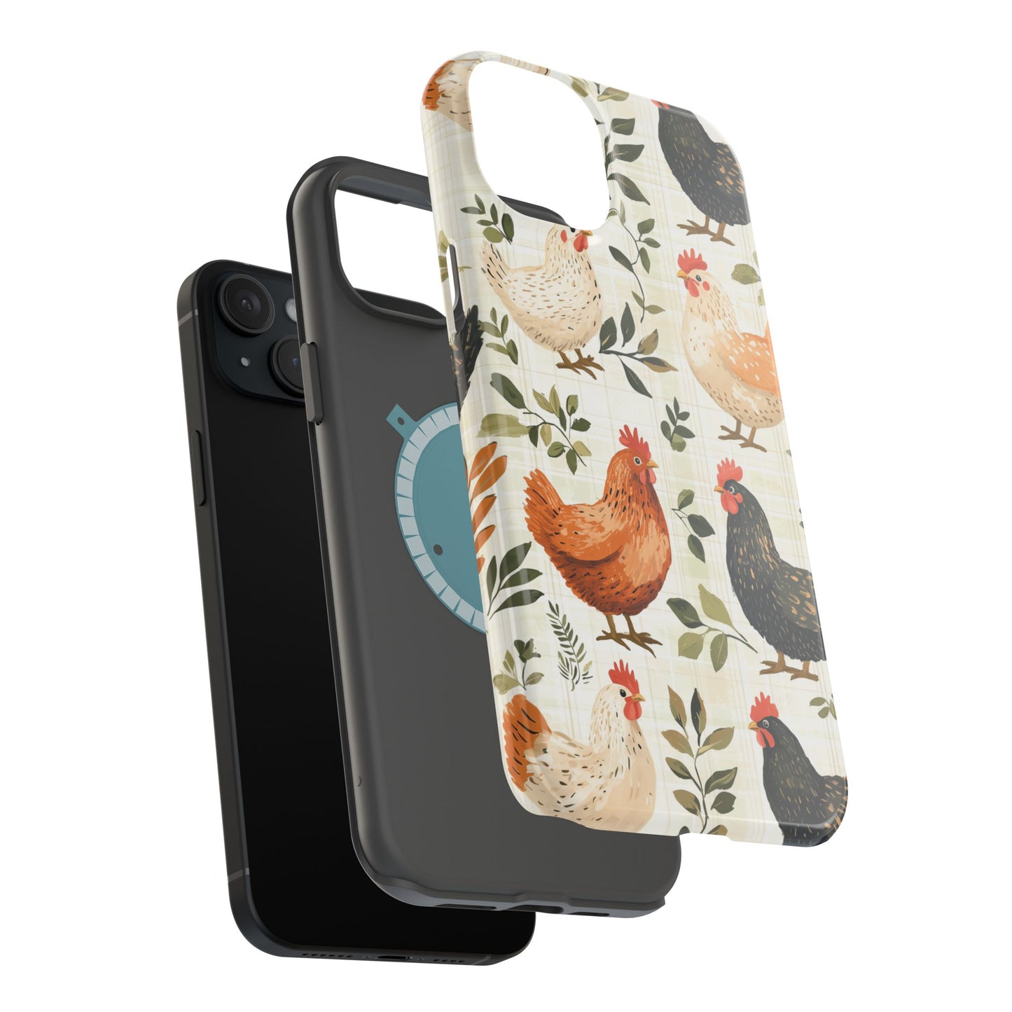 MagSafe iPhone Case: Vintage Chicken Farmhouse Case – Rustic Leaves Design